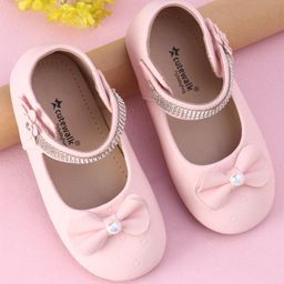 Cute Walk by Babyhug Velcro Closure Bellies with Bow Applique & Pearl & Stud Detailing - Pink-image-48