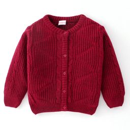 Babyhug Full Sleeves Front Open Sweater - Wine-image-57