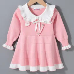 Kookie Kids Full Sleeves Winter Frock with Frill Detailing - Pink-picture-27