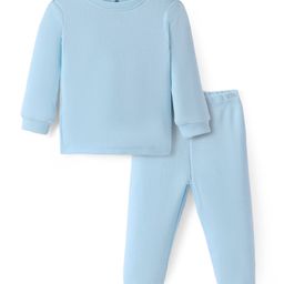 Doodle Poodle Cotton Knit Full Sleeves Solid Color Thermal Vest & Pant - Blue-image-37