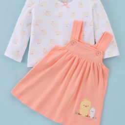 ToffyHouse Cotton Knit Full Sleeves T-Shirt With Frock Duck Print - Peach-picture-22