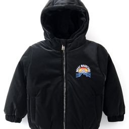 Babyhug Full Sleeves Hooded Jacket with Mountains Embroidery - Black-image-85