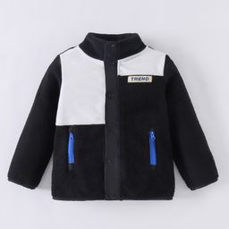 Kookie Kids Full Sleeves High Neck Collar Winter Fur Jacket with Text Patch - Black-image-27