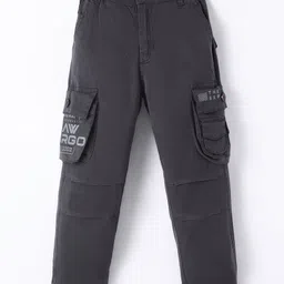 Olio Kids Cotton Woven Full Length Text Printed Jeans with Cargo Pockets - Grey-picture-9