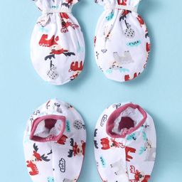 OHMS Interlock Knit Mittens & Booties With Reindeer Print Pack of 2 - White-image-24