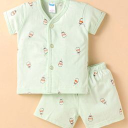 Tango Single Jersey Knit Half Sleeves Shorts Night Suit With Balloon Print -Light Green-picture-24