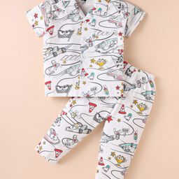 Evimo Single Jersey Knit Half Sleeves Night Suit with Game Theme Print - Off White-image-95