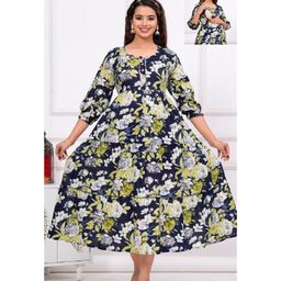 NEVISHA STYLE Cotton Woven Three Fourth Sleeves Floral Printed Maternity Kurta With Nursing Access - Blue-image-51