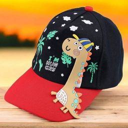 PASSION PETALS Cotton Giraffe Applique Detailed Summer Cap - Black & Red - Diameter 11 cm-image-24