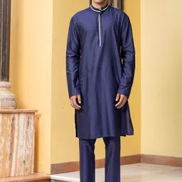 PATR Solid Mandarin Collar Straight Kurta With Trousers And Dupatta-picture-10