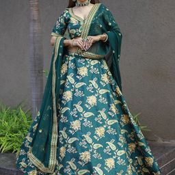 FABPIXEL Embroidered Sequinned Semi-Stitched Lehenga & Unstitched Blouse With Dupatta-image-59
