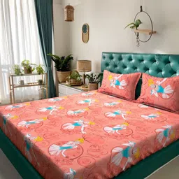 KLOTTHE Kids Orange Cartoon Printed Pure Cotton 400TC Double Bedsheet Set 2.50m x 2.25m-image-11