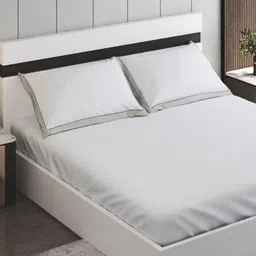 Home Centre Color Bliss White & Grey Cotton 200 TC Fitted King Bedsheet Set 1.95 m x 1.8 m-94
