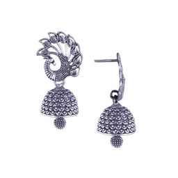 DIVASTRI Set Of 3 Silver-Plated Artificial Stones and Beaded Dome Oxidized Jhumkas image 5