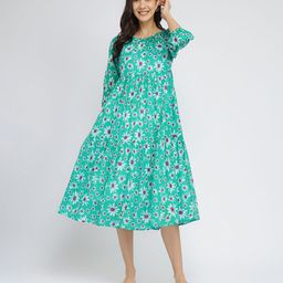 Pink Fort Floral Printed Cotton Tiered A-Line Maxi Dress-image-42