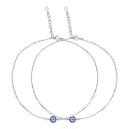 Zavya Evil Eye Charm Rhodium Plated 925 Sterling Silver Anklet Pair for Women-image-14