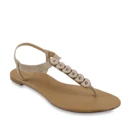 Mochi Women's Beige T-Strap Sandals-image-74