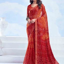 KALINI Zari Pure Chiffon Bandhani Saree-55
