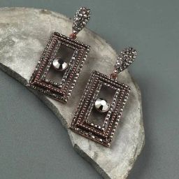 Sohi Women's Square Crystal Eye Drop Earrings  Dark Silver-picture-13