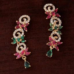 Estele Gold-Plated CZ Sparkling Twirl Design Dangler Earrings-image-73