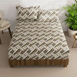 Bianca KOPA Extra Smooth Geometric Olive Green 152 TC Microfiber Double Bedsheet with 2 Pillow Covers-image-65