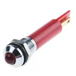 RS PRO Red Panel Mount Indicator 12V DC, Mounting Hole Size 8 mm, Termination Type Faston, Solder Lug, IP Rating IP67, Model No 8385526-17