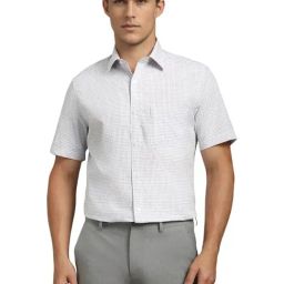 Louis Philippe White Cotton Regular Fit Checks Shirt-image-26