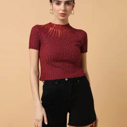 SHOWOFF Maroon Embellished Top-image-7