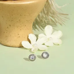 Touch925 925 Pure Silver Oxidized Sleek Circular Stone Stud Earrings-image-97