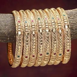 Zeneme Gold Plated CZ Studded Bangles for Women Set of 8-23