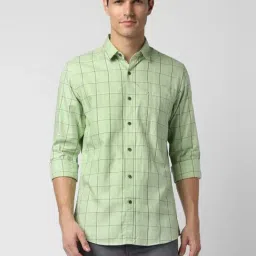 Peter England Casuals Light Green Cotton Slim Fit Checks Shirt-picture-22