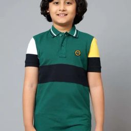 Cantabil Kids Green & Black Color Block Polo T-Shirt-image-17