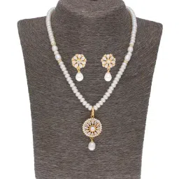 Sri Jagdamba Pearls White Pearl Gold Plated Necklace Set-image-58