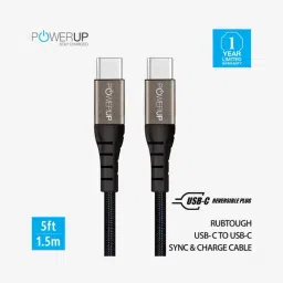 Powerup Nylon Braided USB-C to USB-C Sync & Charge Cable (Black)-23