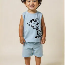 Minicult Unisex Kids Animal Printed Round Neck Sleeveless Pure Cotton T-shirt With Shorts-image-92