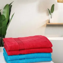 LORENA 100% Cotton Super-Soft Terry Towels -4pc Bath Towel (d`ross) solid-red/turq-image-100