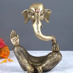 Aapno Rajasthan Golden Brass Ganesha Showpiece - Set of 1-image-95