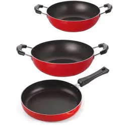 Nirlon Non-Stick Red Aluminium Frying Pan & Kadai Combo Set with Stainless Steel Lid - (2.6mm)-image-62