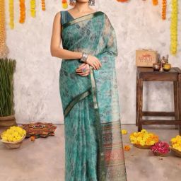 MIRCHI FASHION Green Printed Saree With Unstitched Blouse-image-91