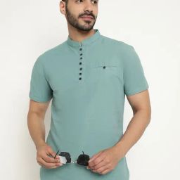 METTLE Teal Blue Cotton Regular Fit Shirt-picture-3