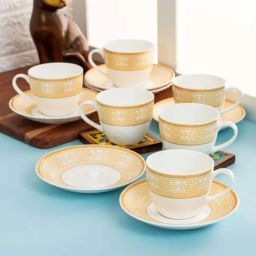 Clay Craft White & Orange Ceramic Tea Set-43