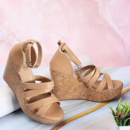 Iconics Women's Tan Ankle Strap Wedges-image-15