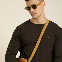 Dillinger Chocolate Brown Regular Fit Textured Cotton Crew T-Shirt-image-46