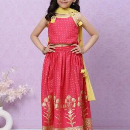 BIBA Girls Pink Cotton Printed Lehenga Choli-picture-5