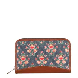 ZOUK Blue Printed Zip Around Wallet for Women-3
