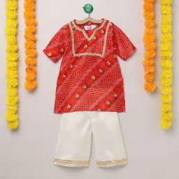 Many Frocks Kids Red & White Printed Kurti with Plazzos-image-60