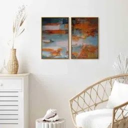 999Store Multicolor Vinyl Wall Painting Panel with Fibre Frame - Set of 2-19