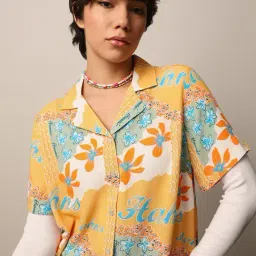 Only Yellow & Blue Viscose Printed Shirt-image-58
