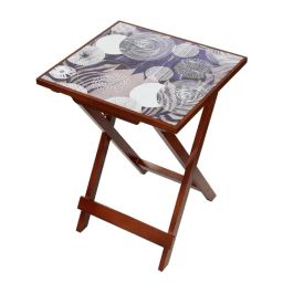 India Circus by Krsnaa Mehta Discoid Azure Square Digital Print Brown Wood Side Table-image-33