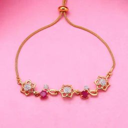 Estele Gold-Plated Flower-Shaped Bracelet with Pink Crystals for Women-21